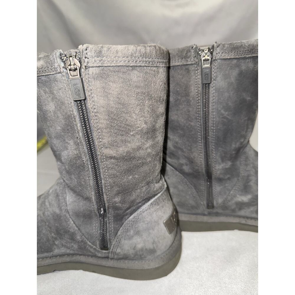 UGG Roslynn Grey Metallic Sz 8 Suede Zipper Boot W/Cream Sherpa Lining Midcalf - Picture 8 of 15